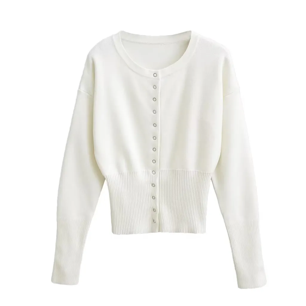 Women's Round Neck Knitted Short Top - White