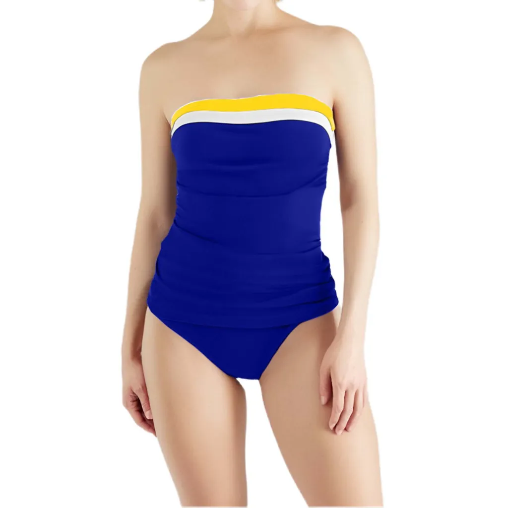 New Split Women's Bikini Beach Vacation Color Matching Swimsuit - Dark Blue Yellow