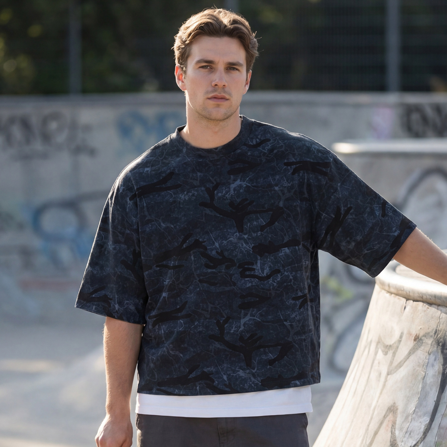 Mens Camouflage Crew-Neck Short-Sleeve T-Shirt