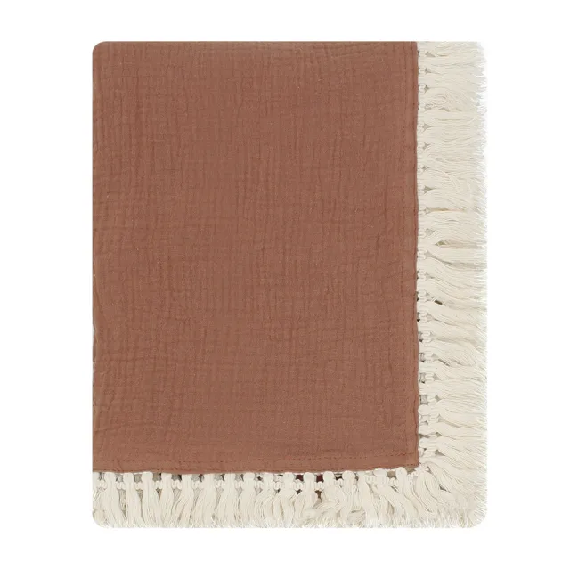Solid Color Gauze Scarf Cotton Tassel Baby Blanket Brick Red - Shop at LoveMi