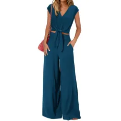Fashion Casual Top Loose Two-piece Suit - Navy Blue - View 1