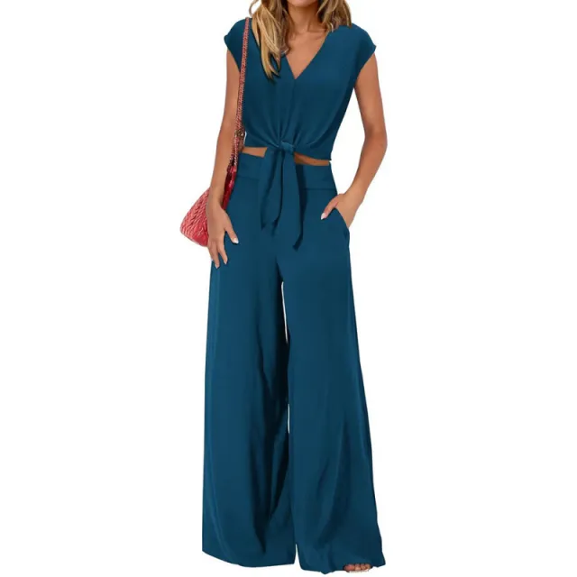 Fashion Casual Top Loose Two piece Suit Navy Blue - Shop at LoveMi