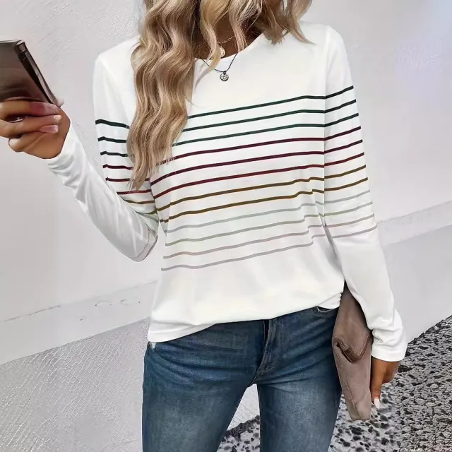 Casual Thin Striped Drop shoulder Short Sleeve T shirt White - Shop at LoveMi