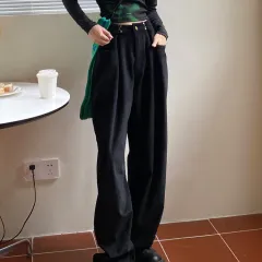Women's Fashion High Waist Straight Drooping Loose-fitting Slimming Pants - Black And Long - View 1
