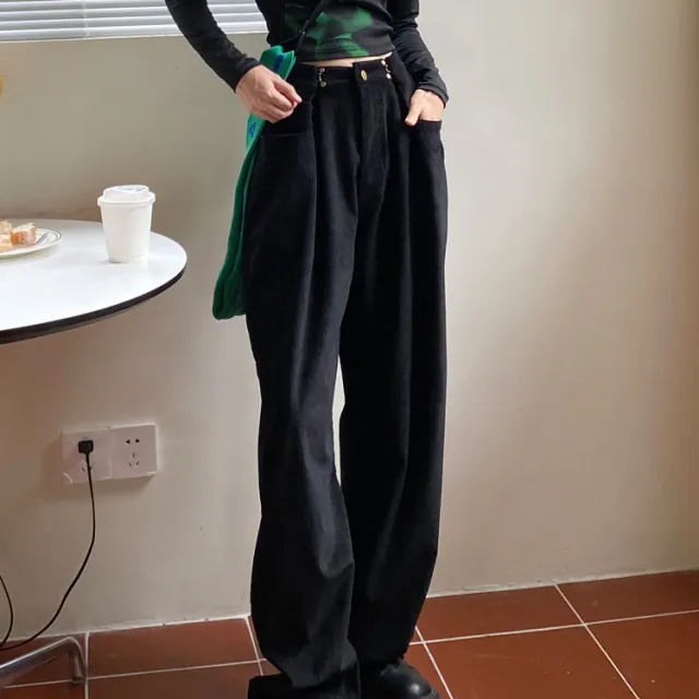 Women's Fashion High Waist Straight Drooping Loose fitting Slimming Pants Black And Long - Shop at LoveMi