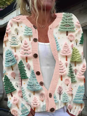 Cardigan Sweater Coat Single Row Button Sweater Printing - Ajt225723130