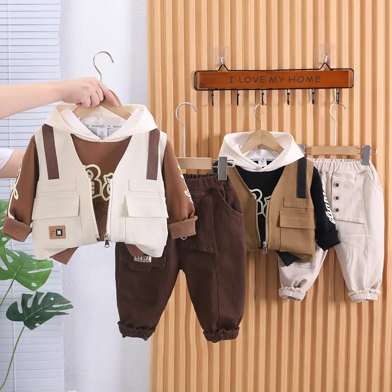 Boys Cardigan Vest Hoodie Long-Sleeve Casual Pants