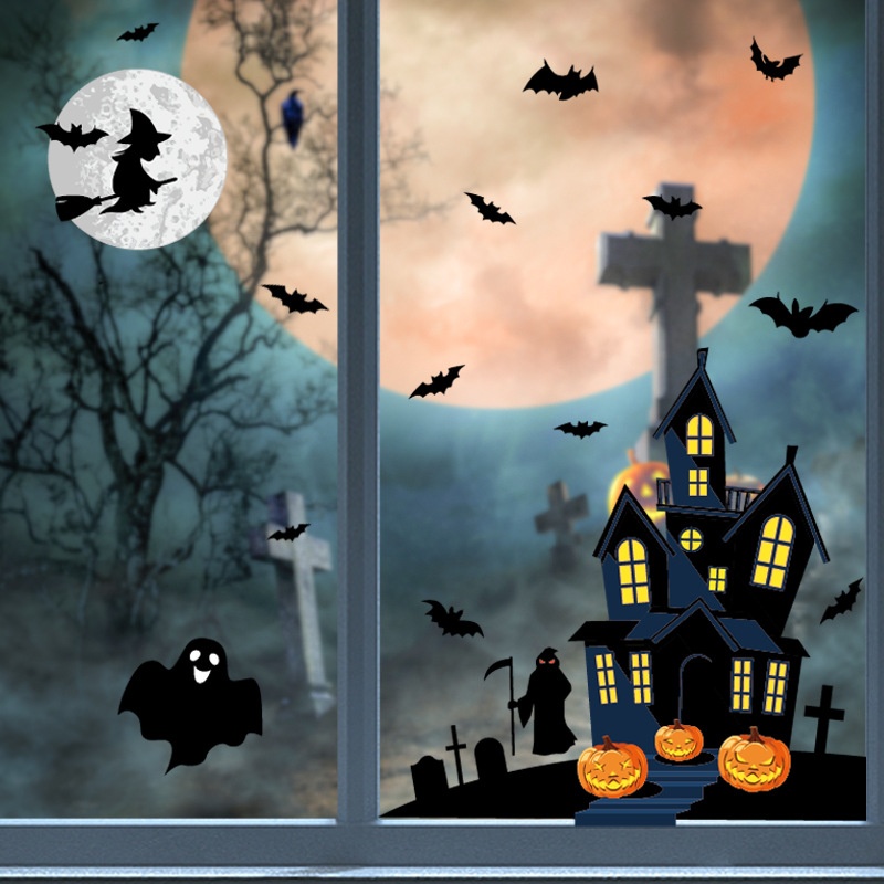 Halloween Decoration Haunted House Sticker Witch Ghost Bat