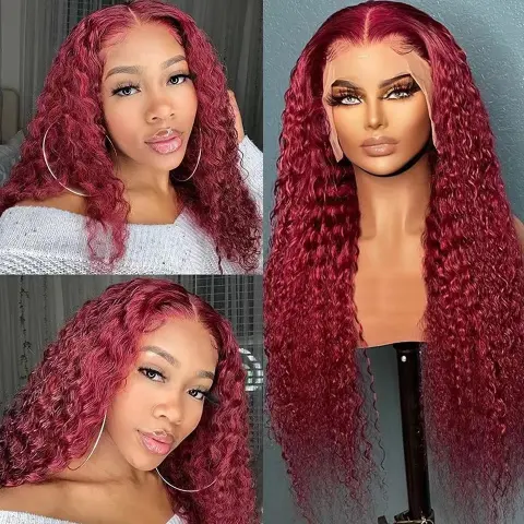 Creative and Versatile Wine Red Long Front Lace Wig