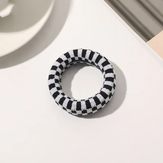 Towel Coarse Rubber Strap Simple Hair Ring Plaid Black And White - Shop at LoveMi