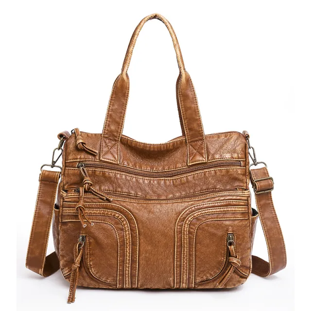 Stylish Retro Minimalism Handbag Women's Casual And Lightweight Washed Leather All match Shoulder Bag Style 2 - Shop at LoveMi