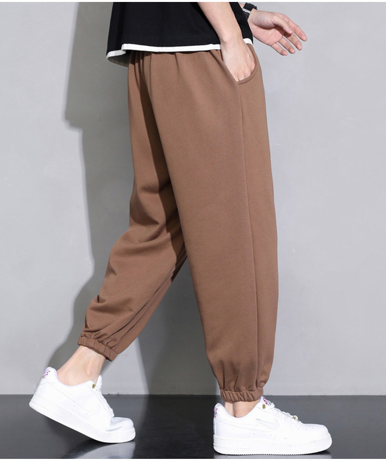 Men's Relaxed-Fit Cuffed Jogger Trousers - camel side view showing relaxed leg and gathered ankle cuffs
