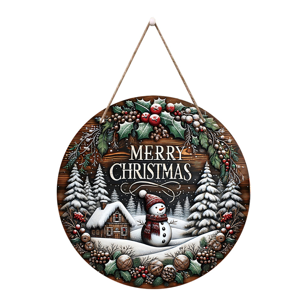 Title 6, Wooden Merry Christmas Snowman Round Sign Wall ...