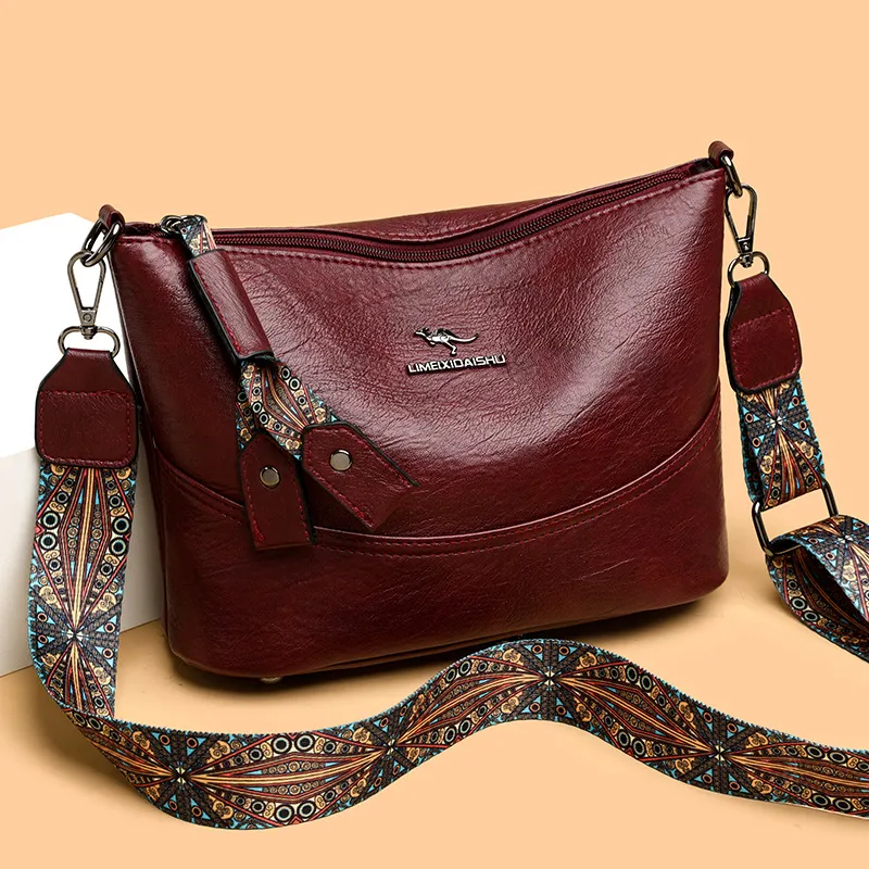 New Women's Bucket Bag Soft Leather One-shoulder Crossbody - Red