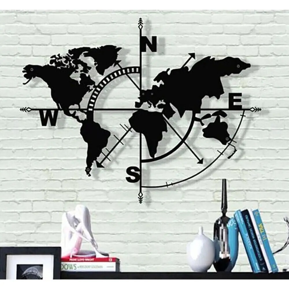 Title 1, World Map Compass Wall Artwork Sign