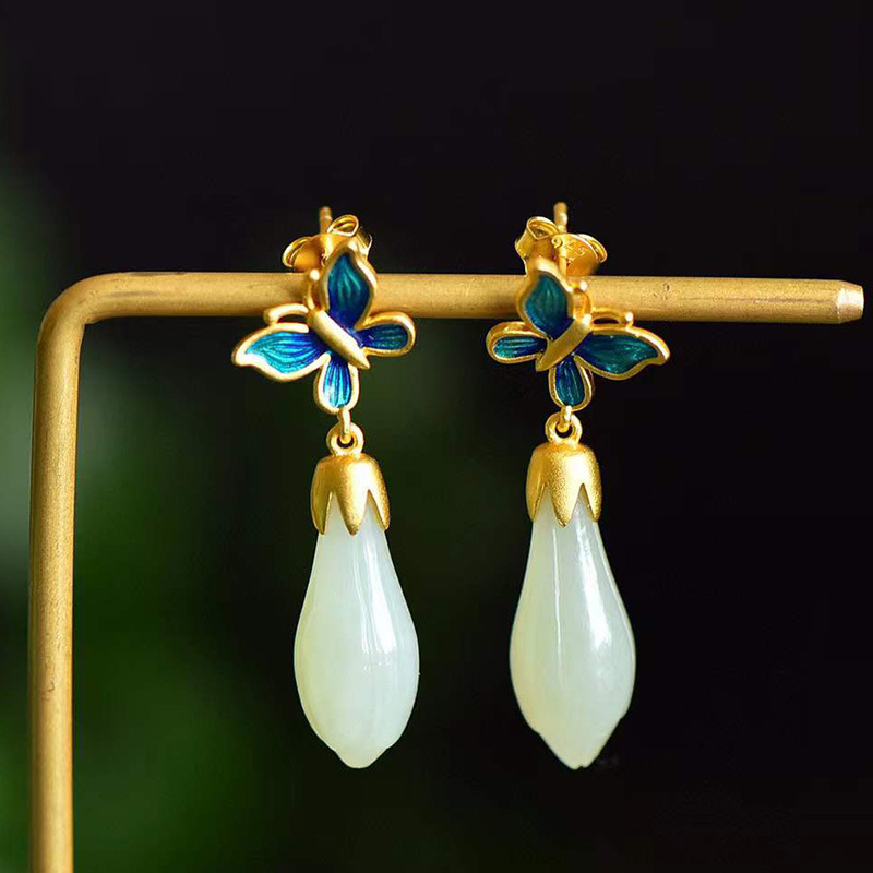 Chinese-style Retro Enamel Butterfly Stud Earrings For Women