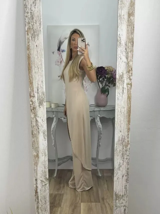 Women's Summer New Casual Sleeveless Loose Round Neck Trousers Two piece Set Apricot - Shop at LoveMi