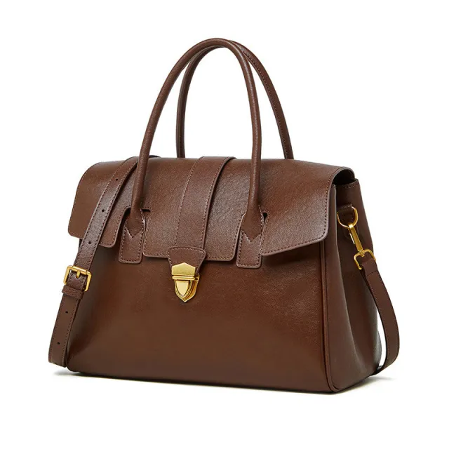 Retro Genuine Leather Portable New Large Capacity Briefcase Brown - Shop at LoveMi