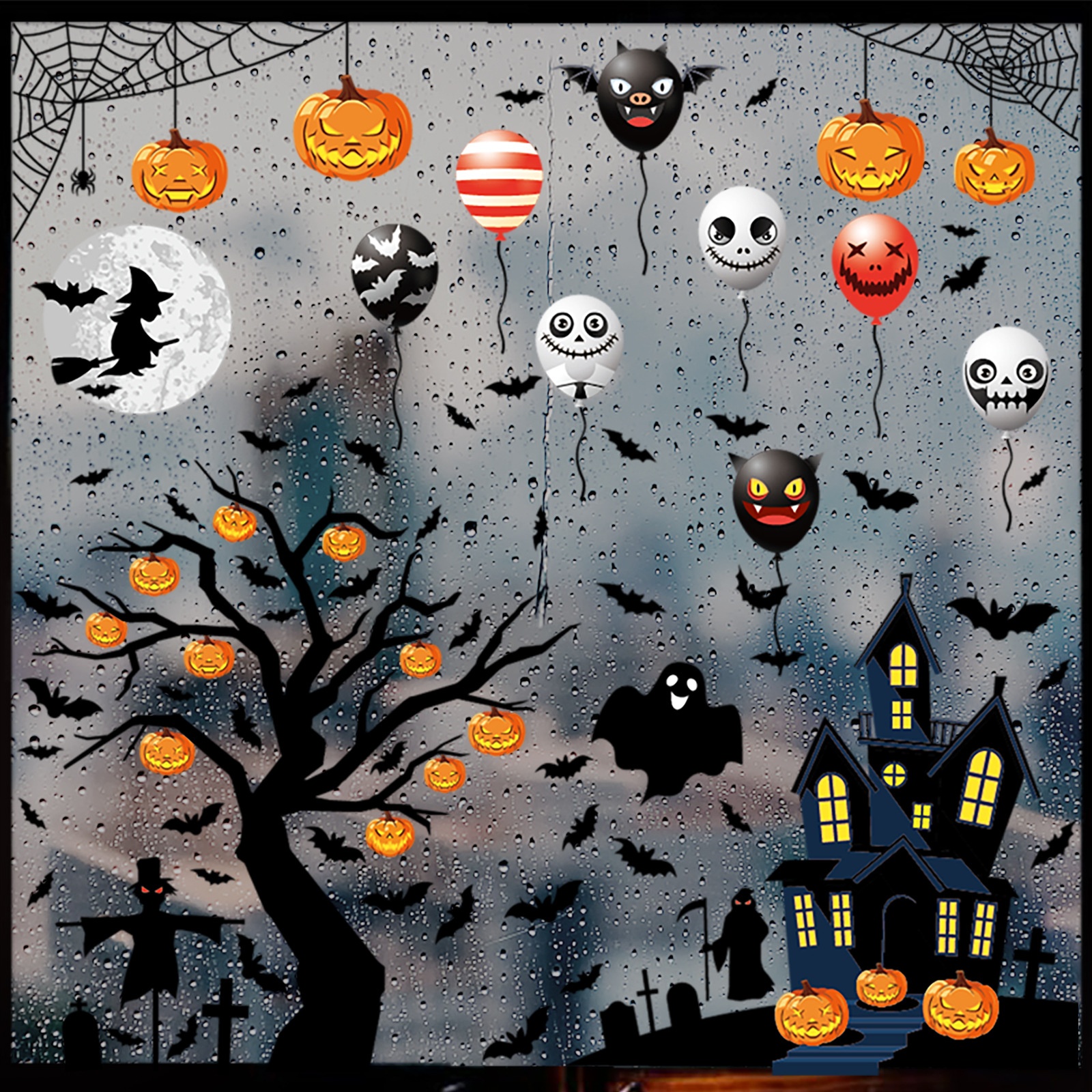 Halloween Decoration Haunted House Sticker Witch Ghost Bat