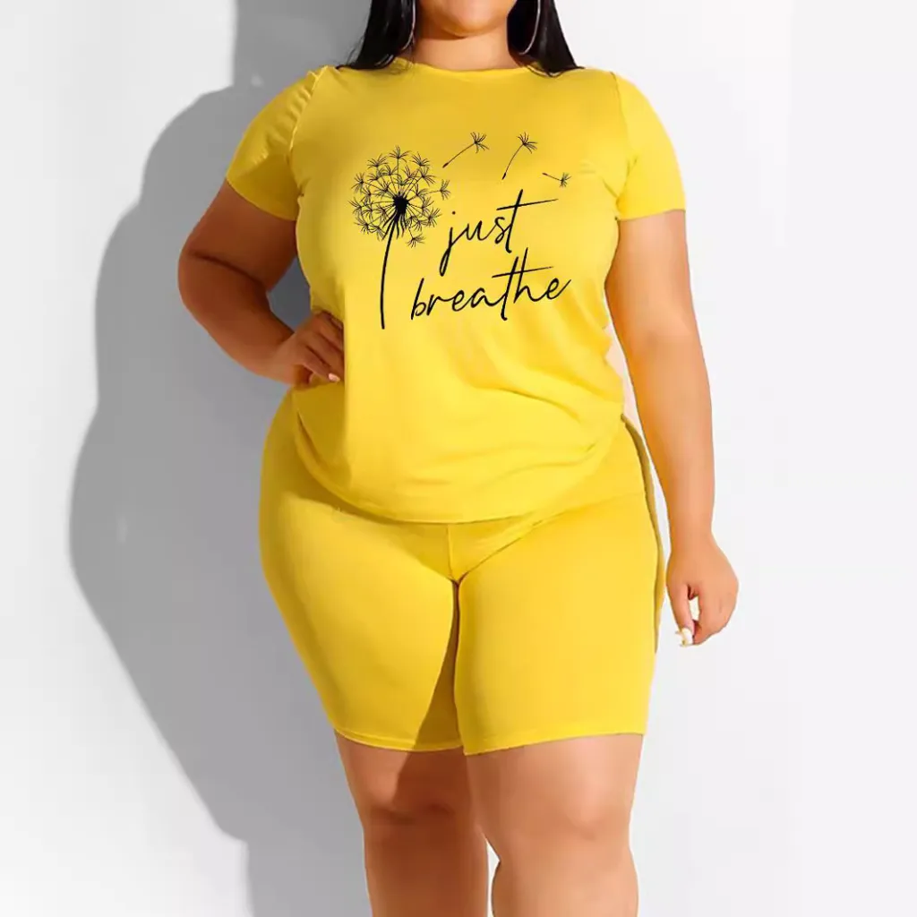 Loose Plus Size Print Casual Suit Drop Shoulder Sleeve Suit - Lemon Yellow