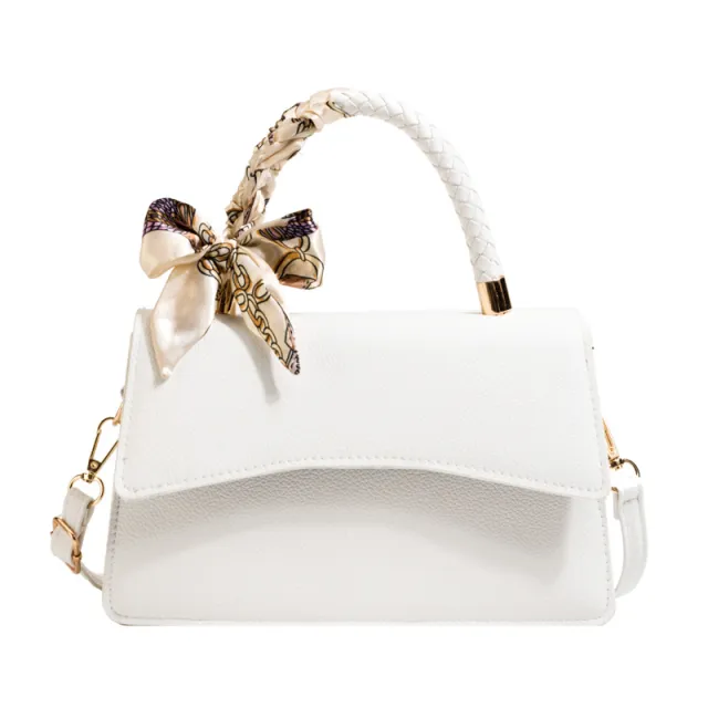 All matching Pure Color Silk Scarf Elegant Handbag White - Shop at LoveMi