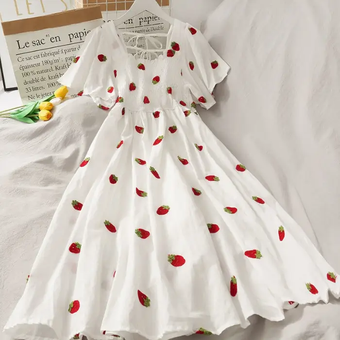 Women's Fashion Sweet Fruit Printed A- Line Dress