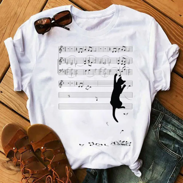 Large Size Women's Music Note Printing Kawaii Top Female Supply Round Neck Short Sleeve T shirt Female Ze04 - Shop at LoveMi
