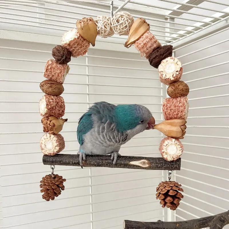 Wooden Parrot Swing Natural Log Bird Stand