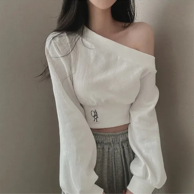 Womens Solid Color Asymmetrical Off the Shoulder Top With A Defined Waist White - Shop at LoveMi