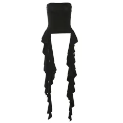Fashion Women's Fashion Clothing New Off-shoulder Slim Fit Tassel Wild Vest - Black - View 1