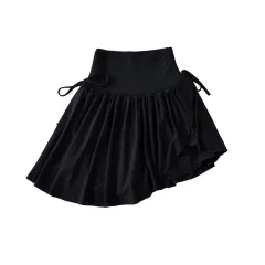 Sweet Bubble Skirt Women's Soft Drawstring Ruffle Anti-exposure - Black - View 1