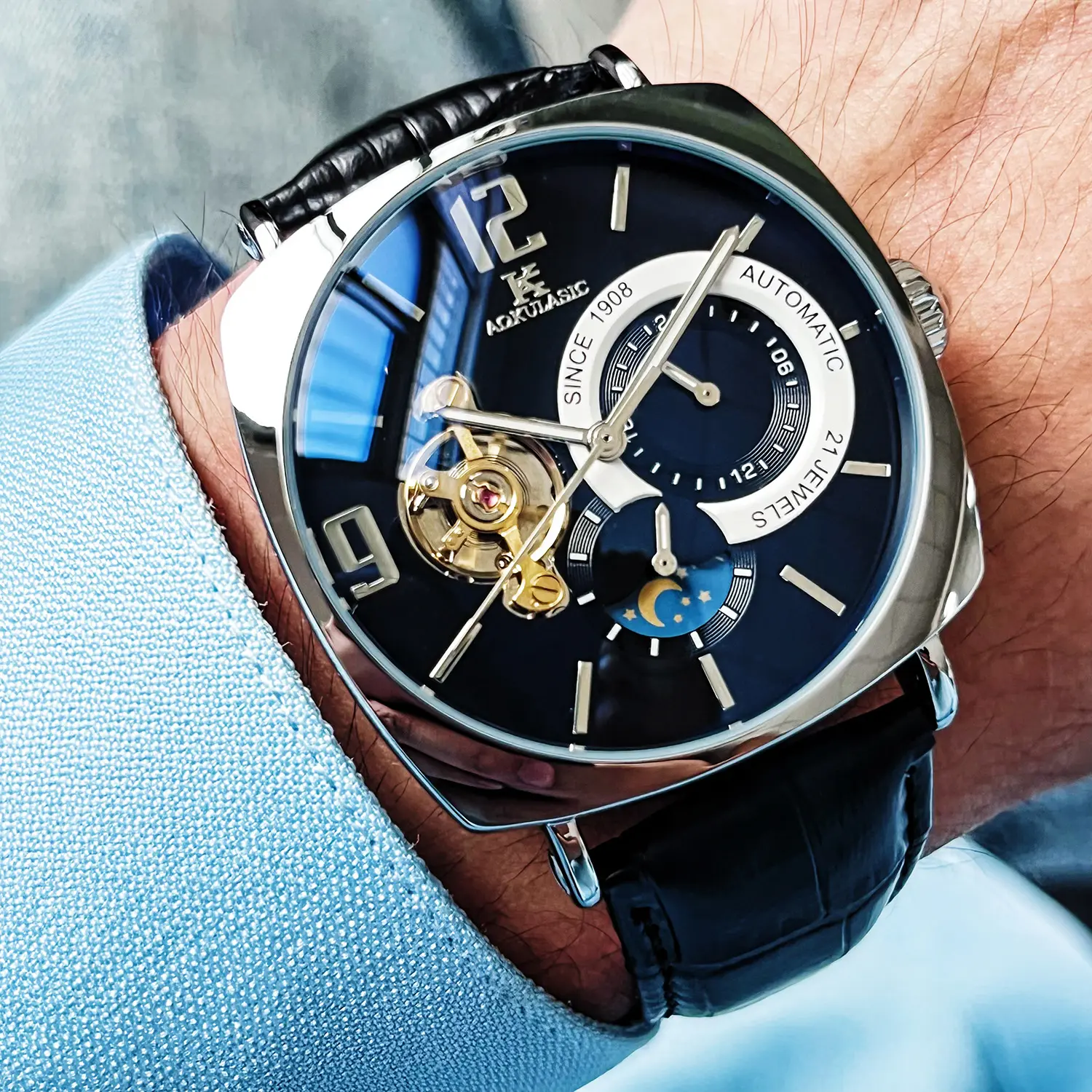 Mens Square Fully Automatic Mechanical Watch Casual