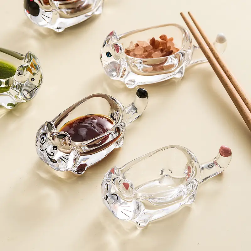 Cat Crystal Glass Seasoning Saucer Dish