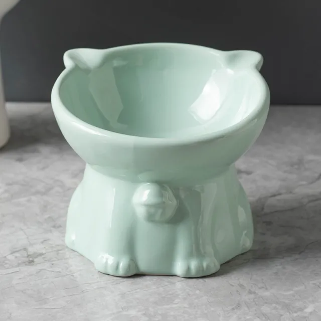 Ceramic Cute Black Drinking High Foot Cat Bowl Pet Supplies Green - Shop at LoveMi