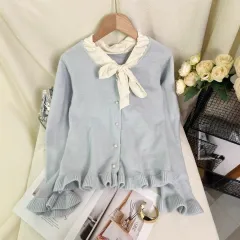 Women's Knit Cardigan Bow Tie Sweater - Blue - View 1