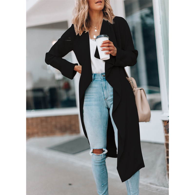 Fall Winter Fashion Solid Color Mid length Trench Coat Black - Shop at LoveMi