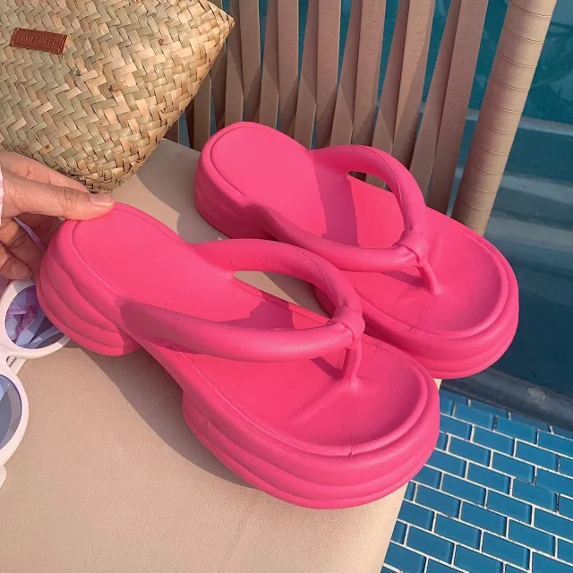 Summer New Simple Comfortable Platform Flip flops Pitaya 36To37 - Shop at LoveMi