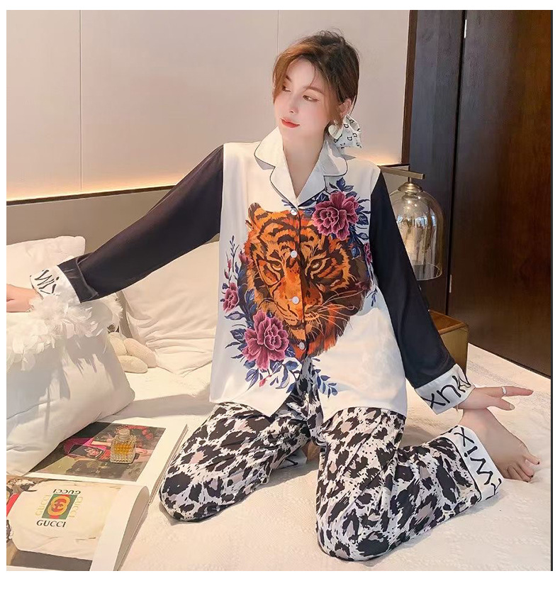 Title 5, Leopard Tiger Print Ice Silk Pajamas Women