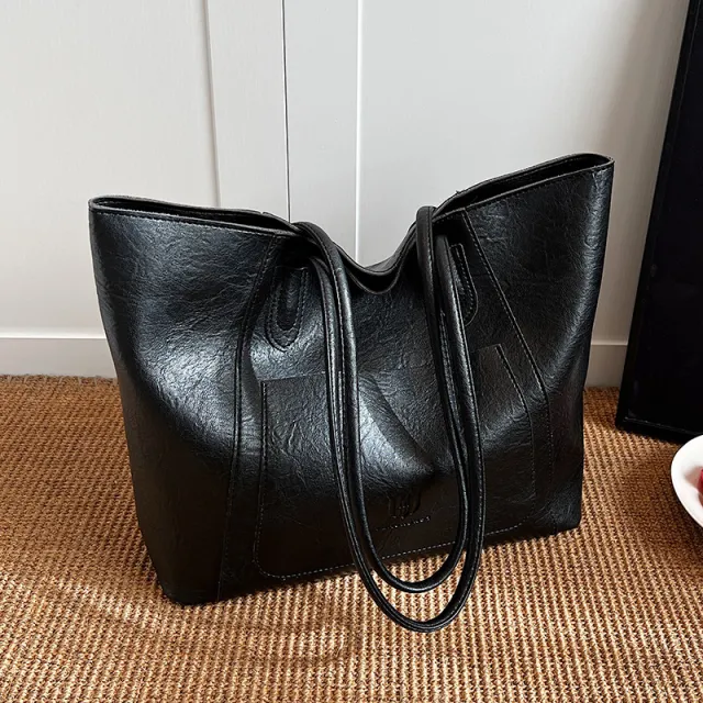 Casual Retro Shoulder Bag Texture Class Commuter Tote Black - Shop at LoveMi