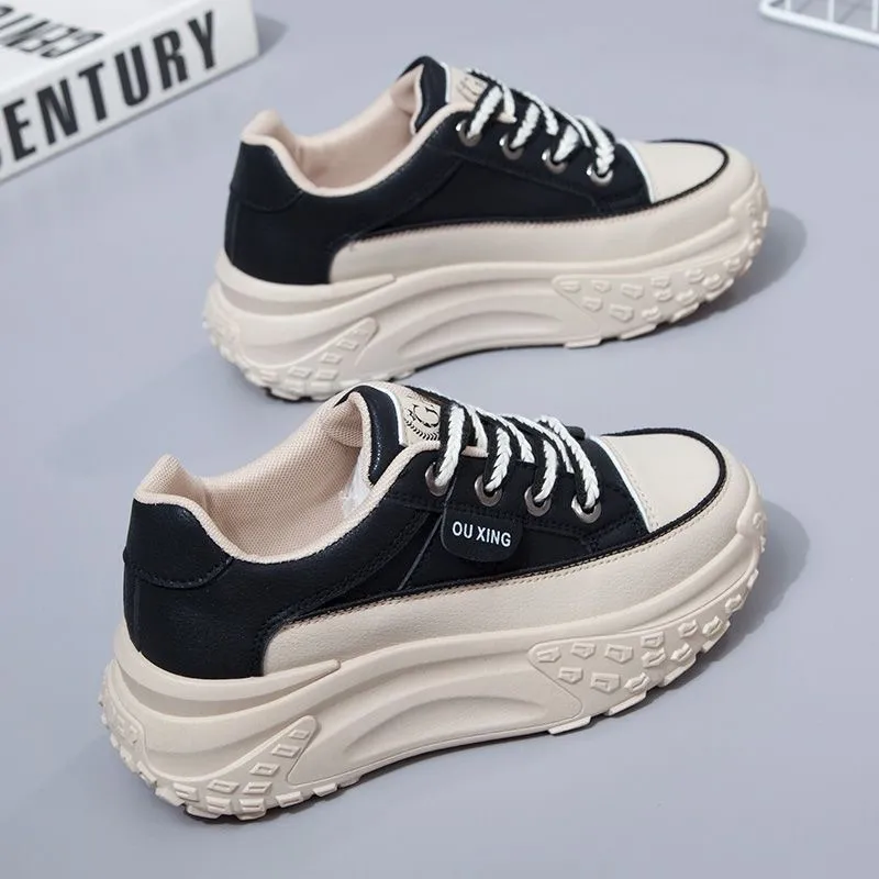 Casual Versatile Korean Style Height Increasing Breathable Sneaker - Black