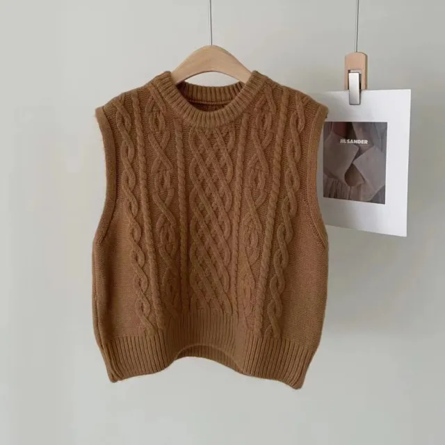 Women's Heavy Industry Retro Knitted Vest Camel - Shop at LoveMi