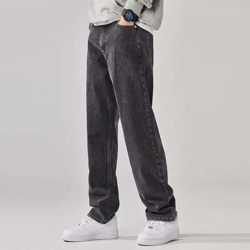 Hong Kong Style Simple Casual All-match Light-colored Jeans