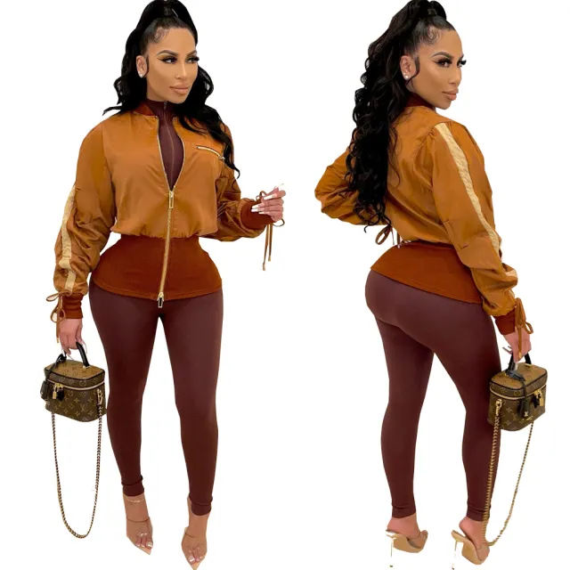 New European And American Sexy Fashion Women's Wear Slim Fit Coat Top Brown - Shop at LoveMi