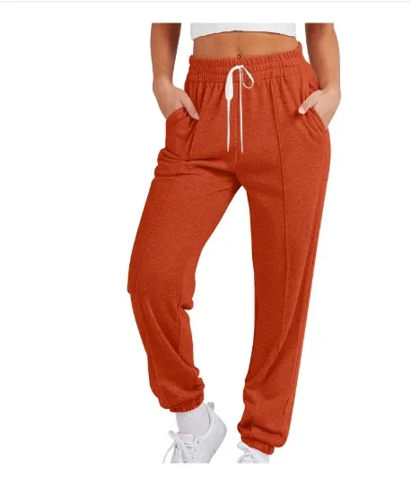 Women's Casual Drawstring Solid Color Sports Jogger Pants Orange - Shop at LoveMi