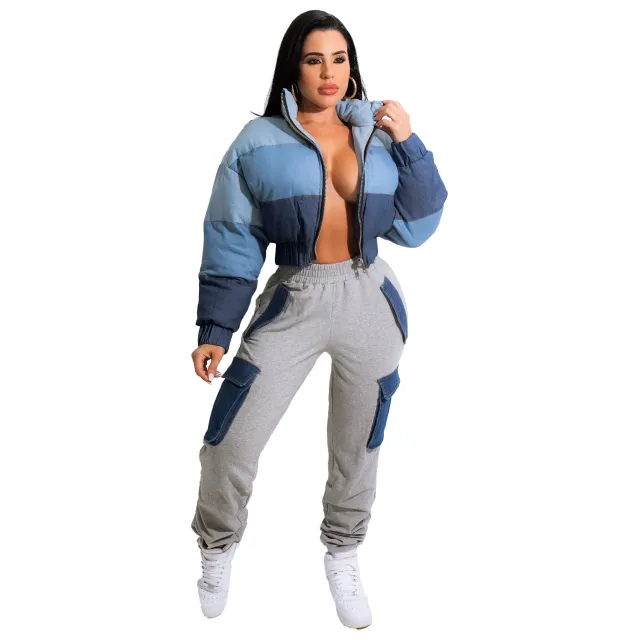 Women's Denim Gradient Stitching Cotton Jacket Coat Blue G0430 - Shop at LoveMi