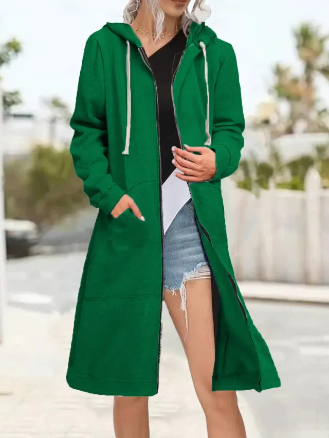 Loose Multicolor Coat Zipper Cardigan Women's Brushed Hoody Green - Shop at LoveMi