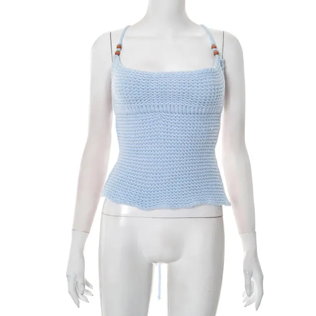 Women's Woolen Lace up Backless Top Blue - Shop at LoveMi
