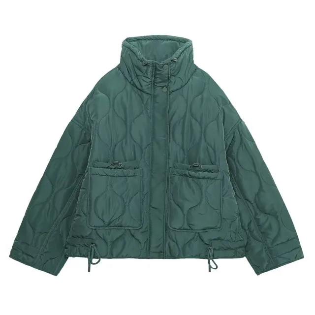 Women's Fashion Casual Stand Collar Cotton Coat Jacket Peacock Green - Shop at LoveMi