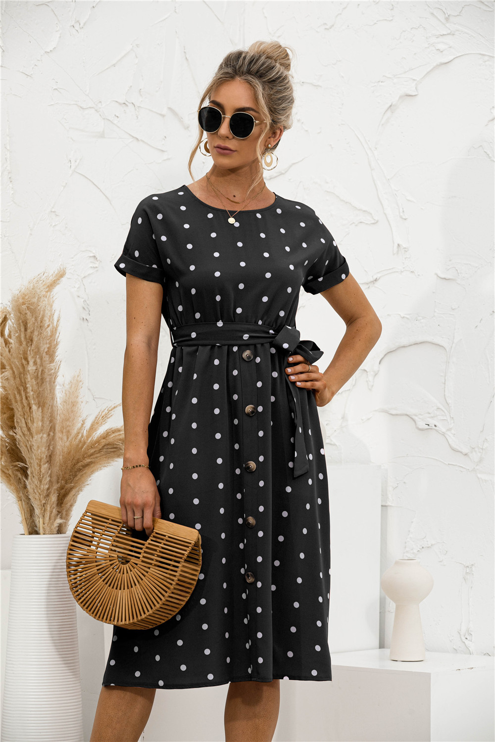 Summer Polka Dot Breasted Dress Black - Shop at LoveMi