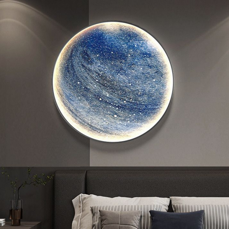 Modern Luxe Round Planet Illuminated Decorative Painting For The Moon